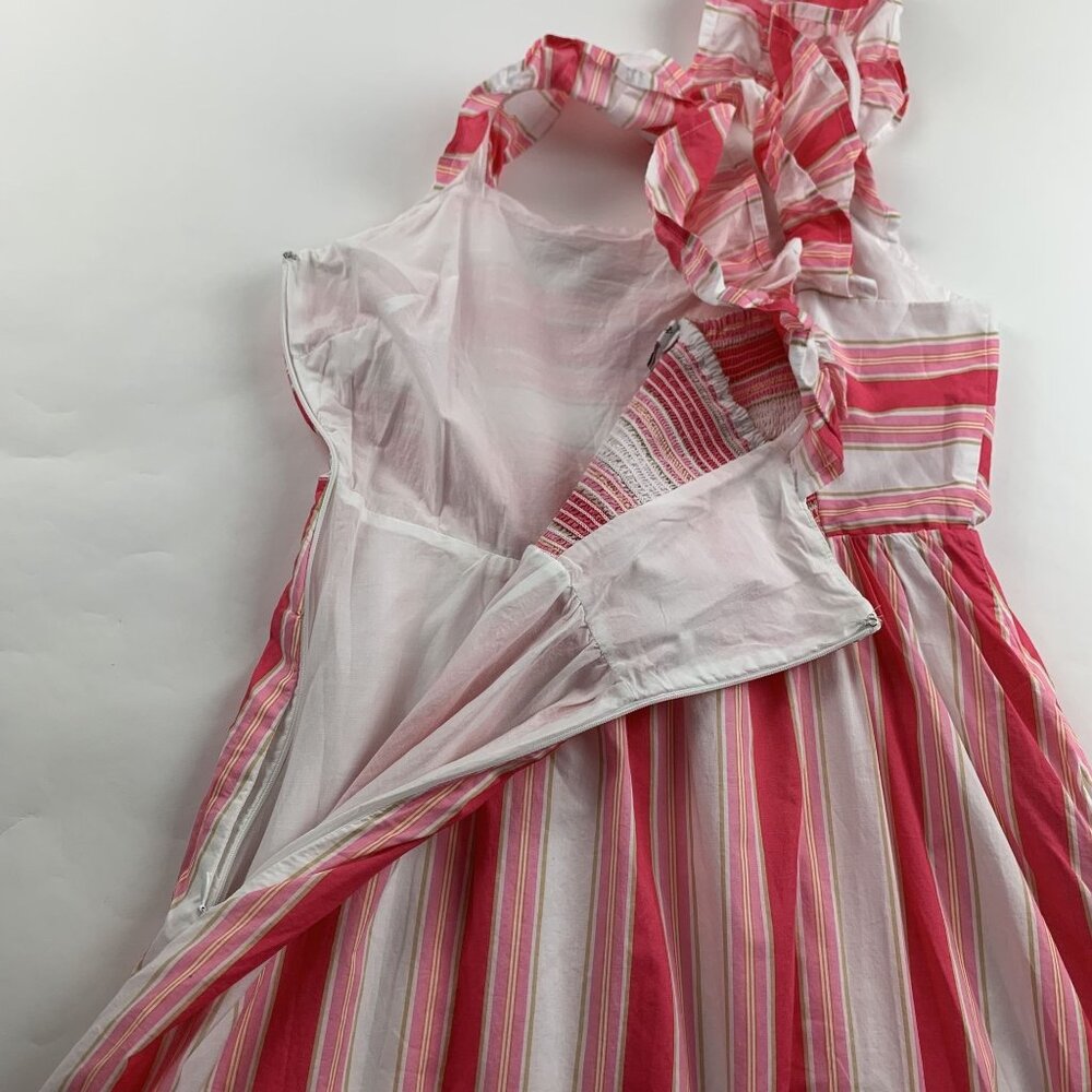 J. Crew Pink Candy Striped Ruffle Strap Midi Dress 10 - Picture 7 of 8
